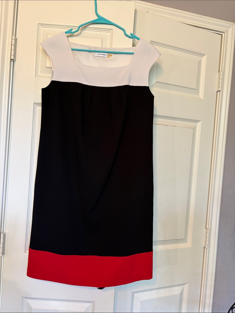 Calvin Klein Navy, White & Red Colorblock Midi Dress